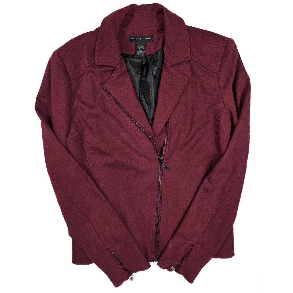 Grace Elements Maroon Zipper Front Side Pocket Blazer Women's Size 6 / Medium